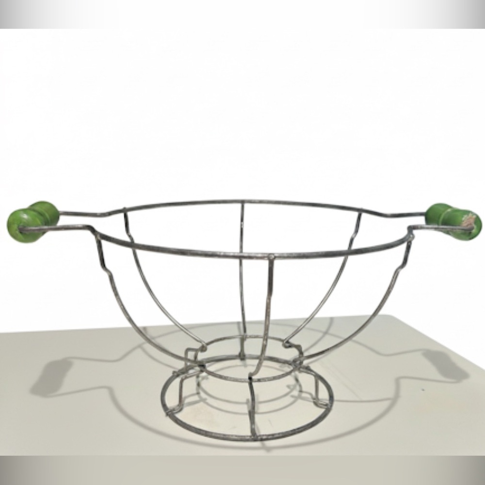 Vintage Serving Bowl Stand or Banana Basket Green Metal